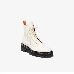 Proenza Schouler White Combat Moto Boots with Chunky Sole